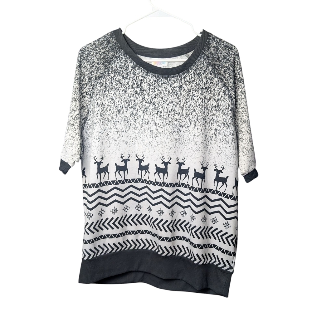 LuLaRoe Womens XL Reindeer Sweatshirt Black White Holiday Winter Xmas Party Fun - Picture 5 of 9